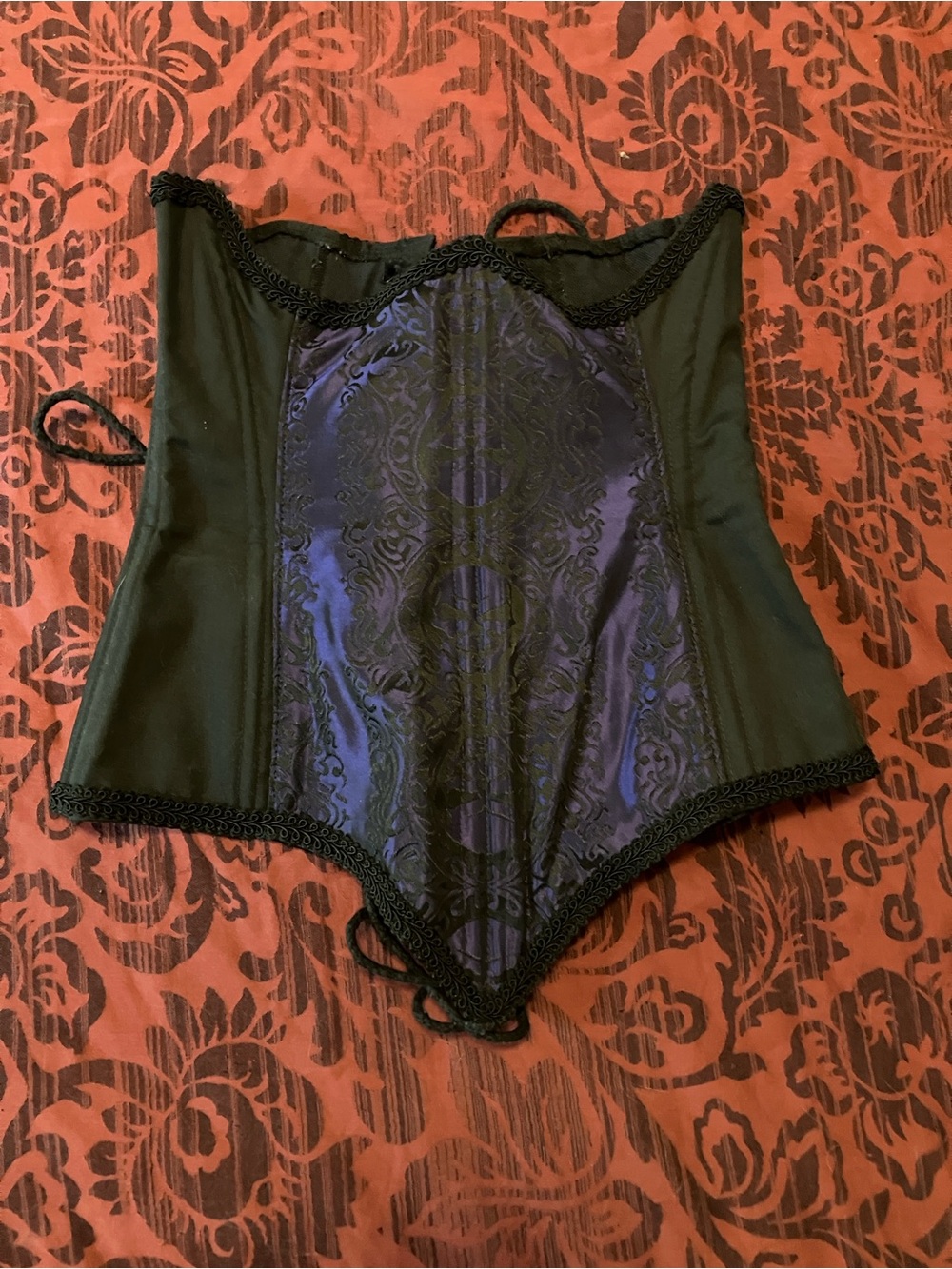 Black and Deep Purple Skull Brocade Underbust Corset